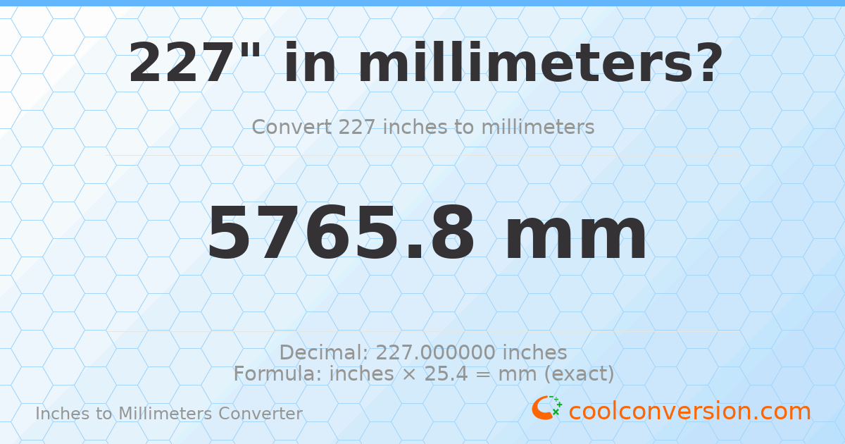 227 inches to mm — 5765.8 mm