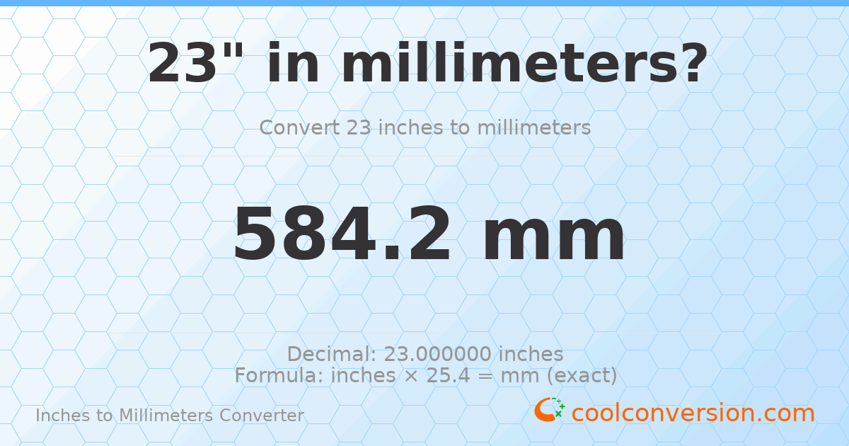 23 inches to mm — 584.2 mm