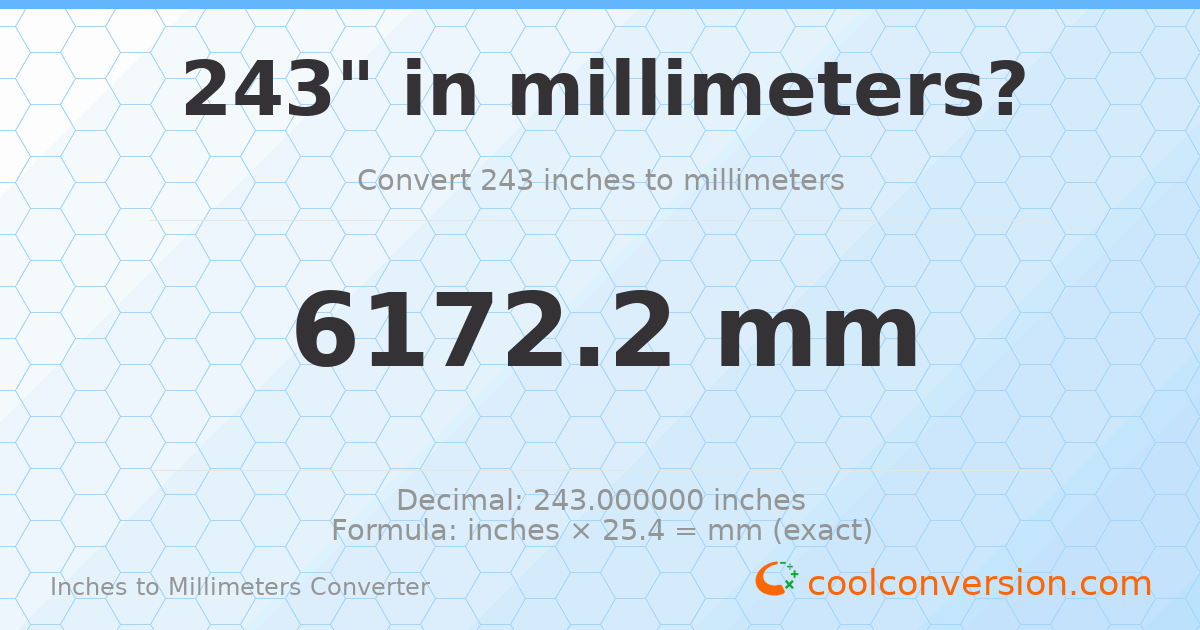 243 inches to mm — 6172.2 mm
