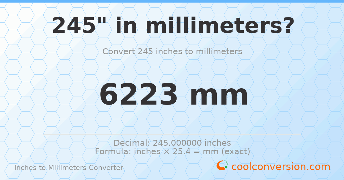 245 inches to mm — 6223 mm