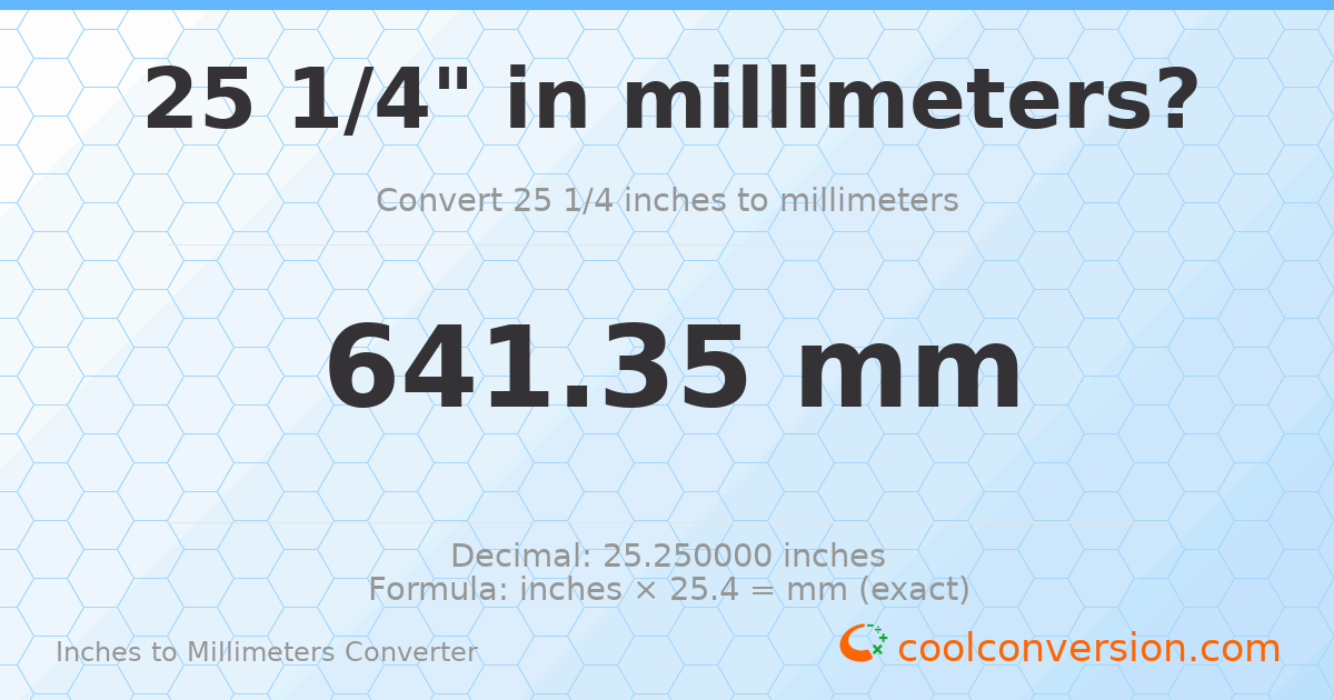 25 1/4 inches to mm — 641.35 mm