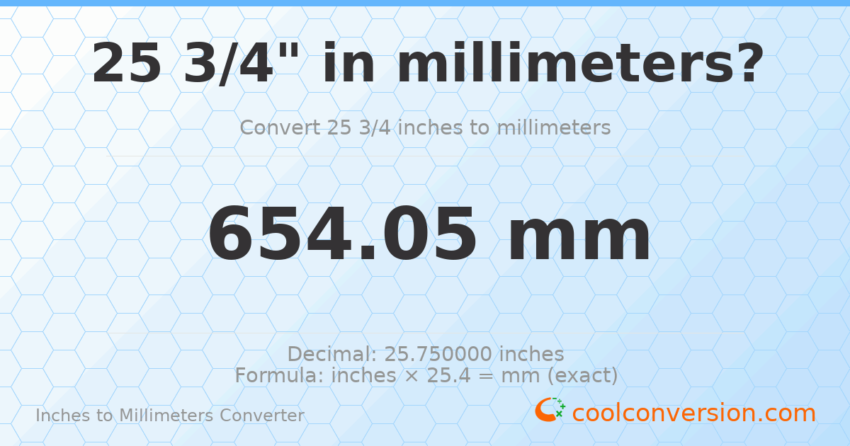 25 3/4 inches to mm — 654.05 mm