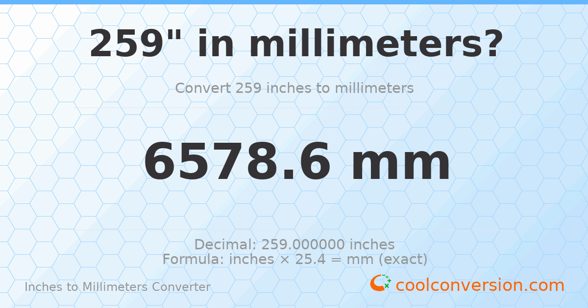259 inches to mm — 6578.6 mm