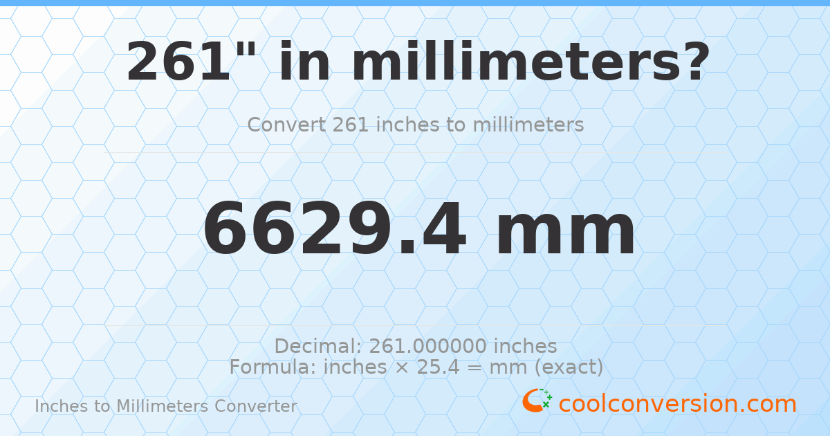 261 inches to mm — 6629.4 mm