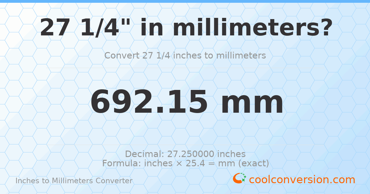 27 1/4 inches to mm — 692.15 mm