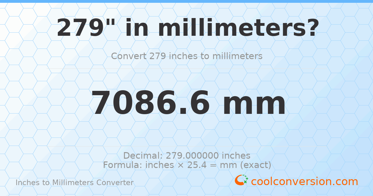 279 inches to mm — 7086.6 mm