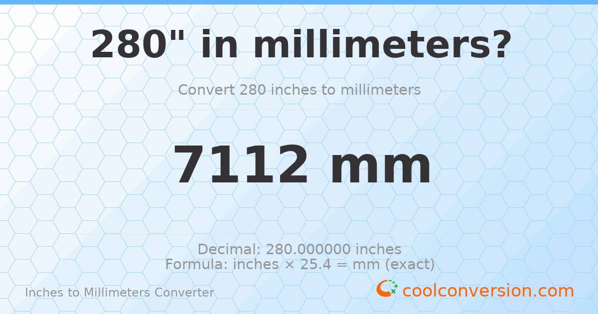 280 inches to mm — 7112 mm