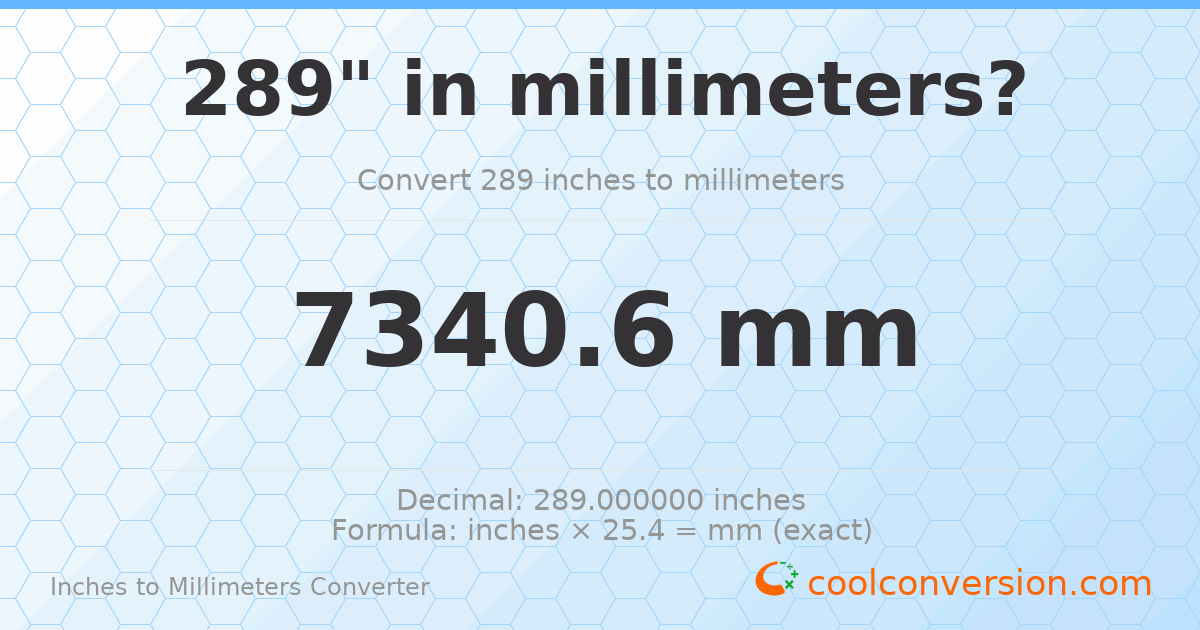 289 inches to mm — 7340.6 mm