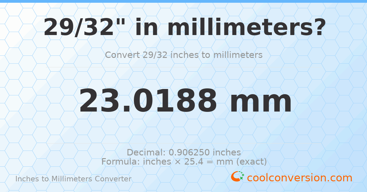 29/32 inches to mm — 23.0188 mm