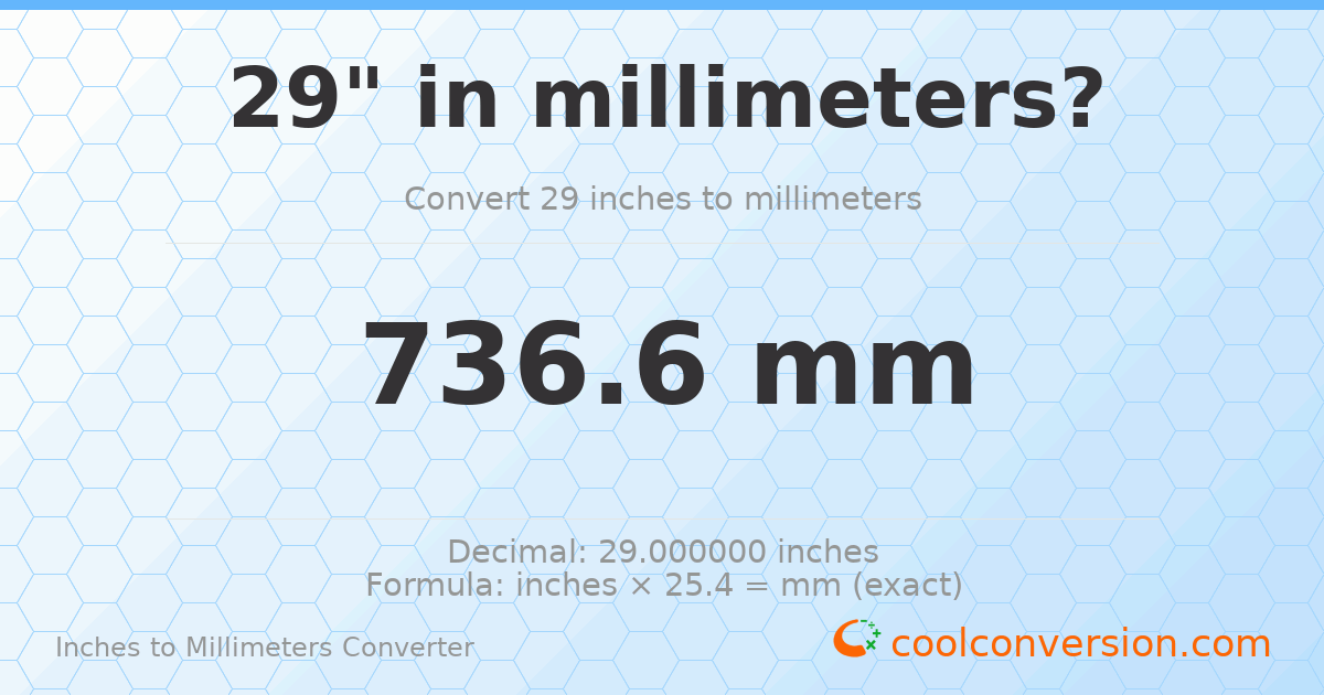 29 inches to mm — 736.6 mm