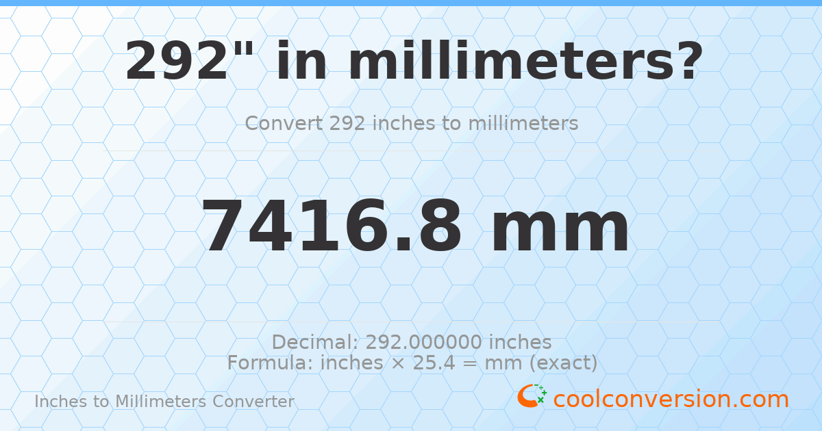 292 inches to mm — 7416.8 mm