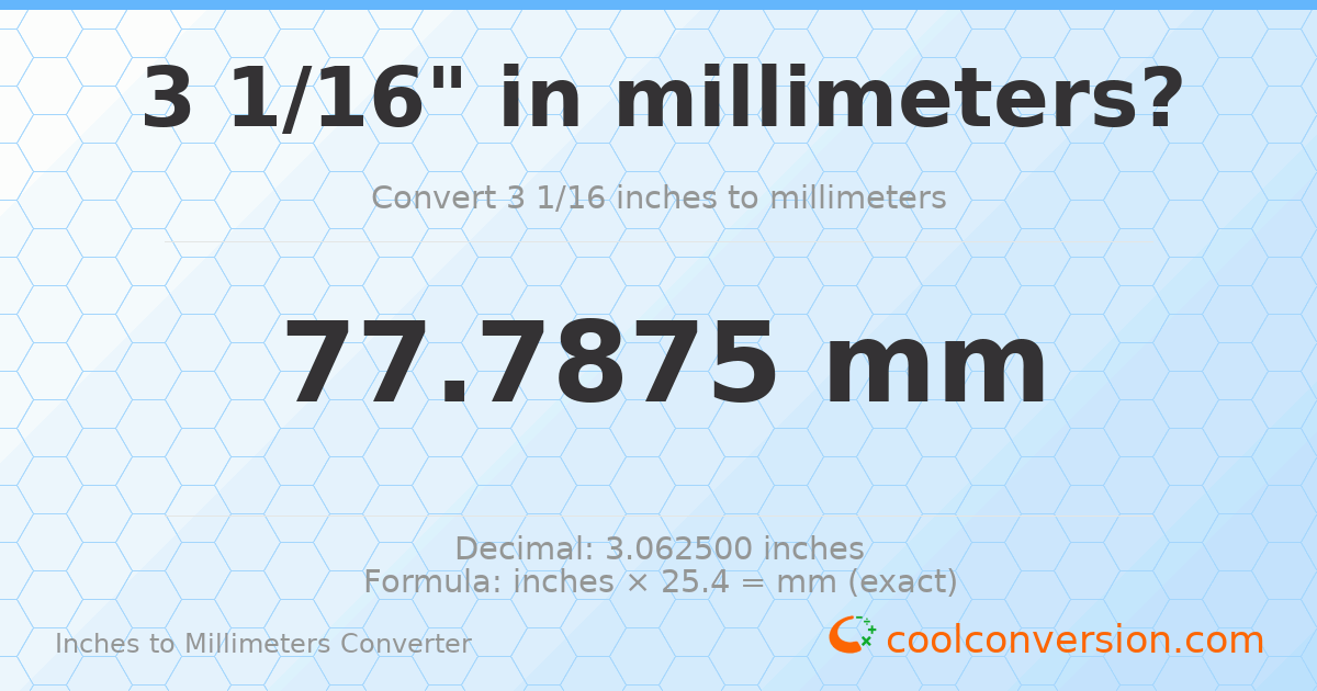3 1/16 inches to mm — 77.7875 mm