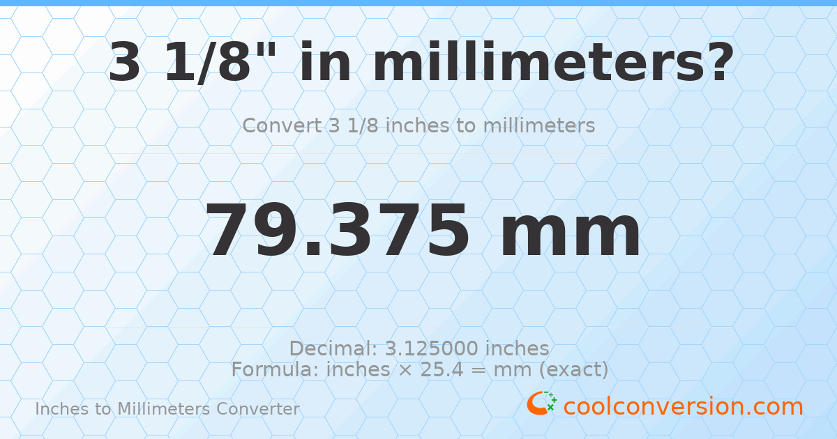 3 1/8 inches to mm — 79.375 mm