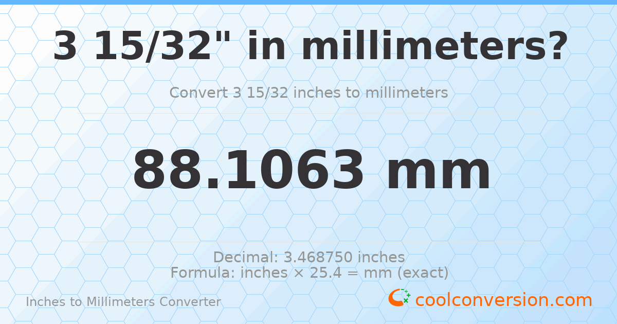 3 15/32 inches to mm — 88.1063 mm
