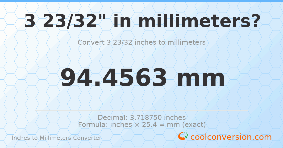 3 23/32 inches to mm — 94.4563 mm