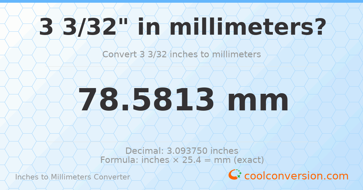 3 3/32 inches to mm — 78.5813 mm