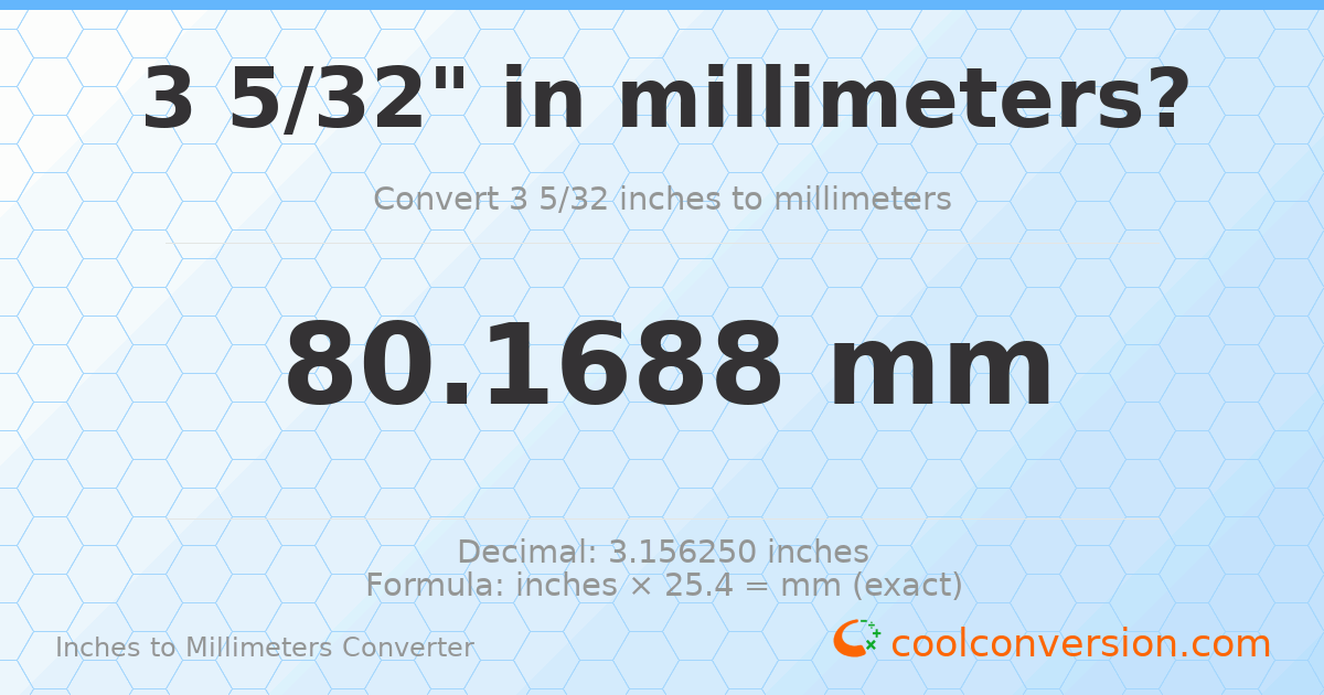 3 5/32 inches to mm — 80.1688 mm