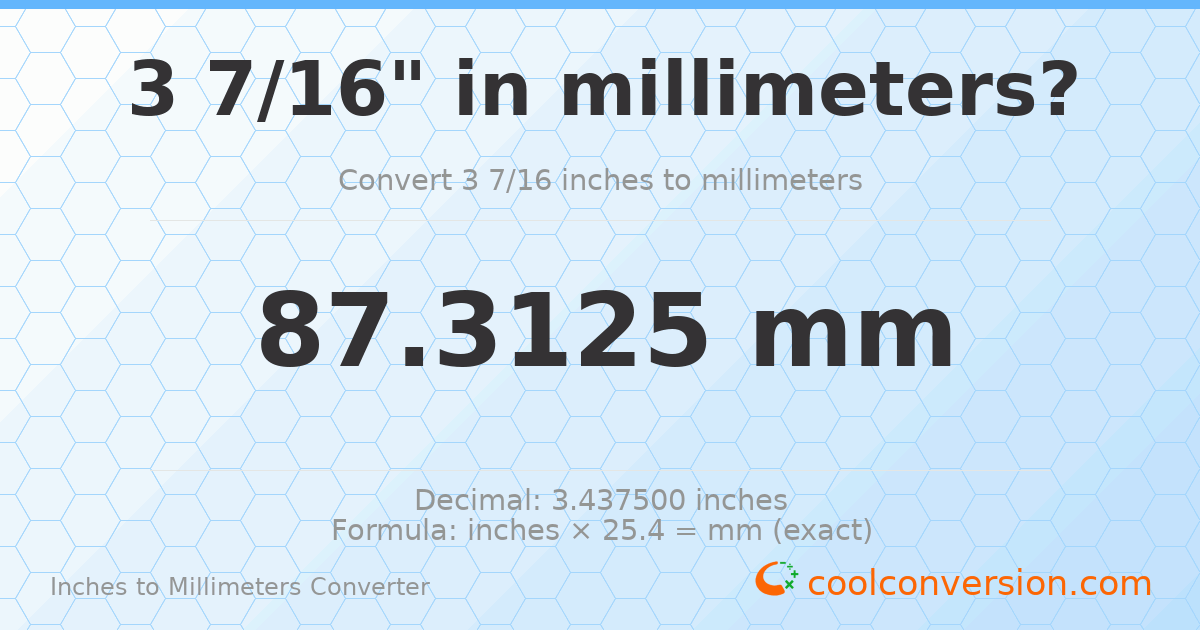 3 7/16 inches to mm — 87.3125 mm