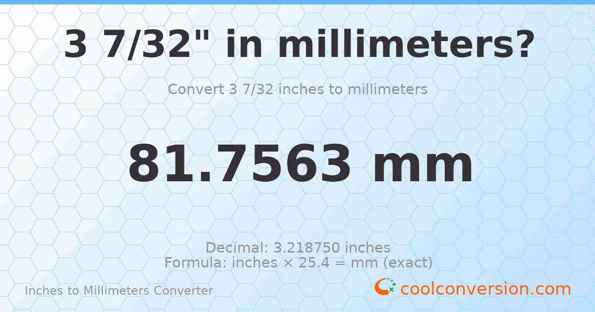 3 7/32 inches to mm — 81.7563 mm