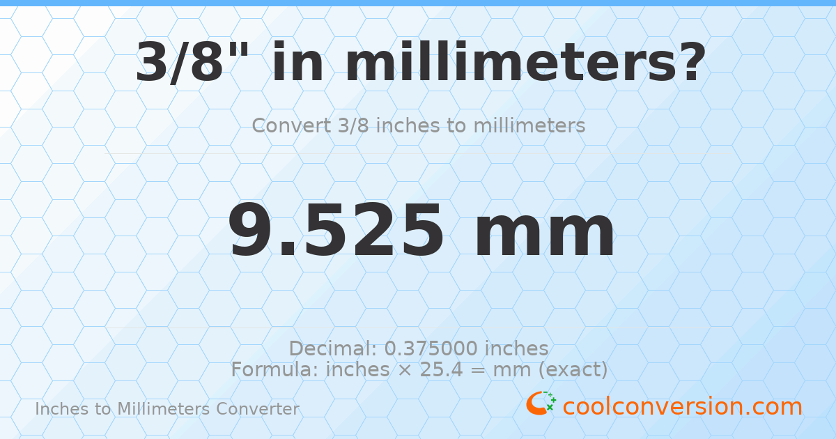 3/8 inches to mm — 9.525 mm