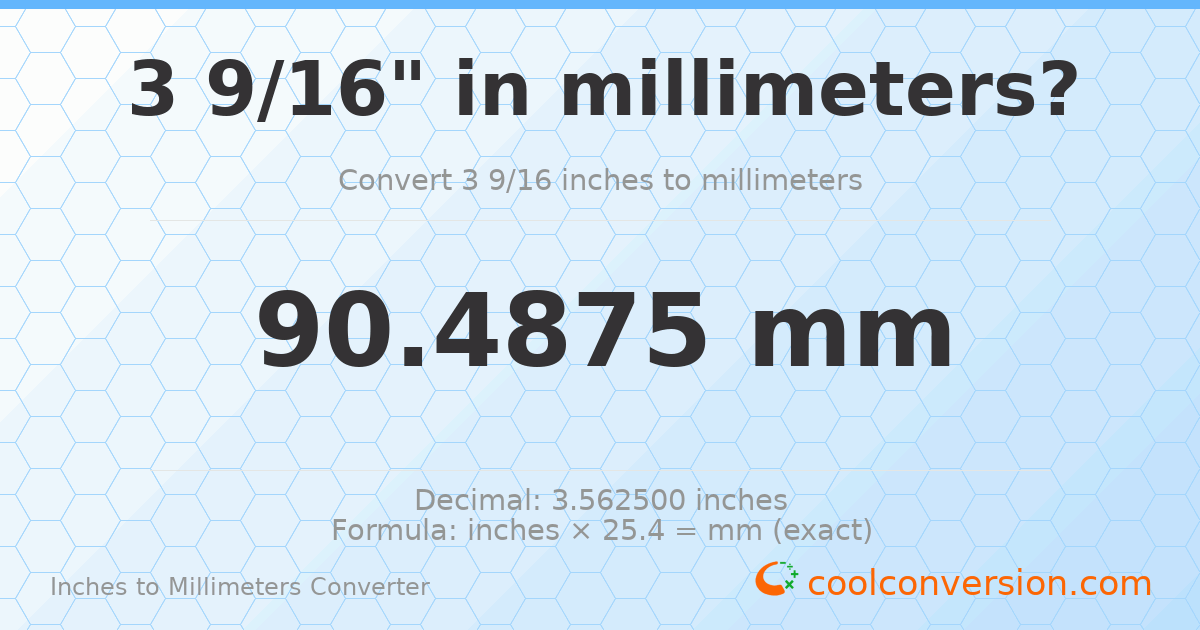 3 9/16 inches to mm — 90.4875 mm