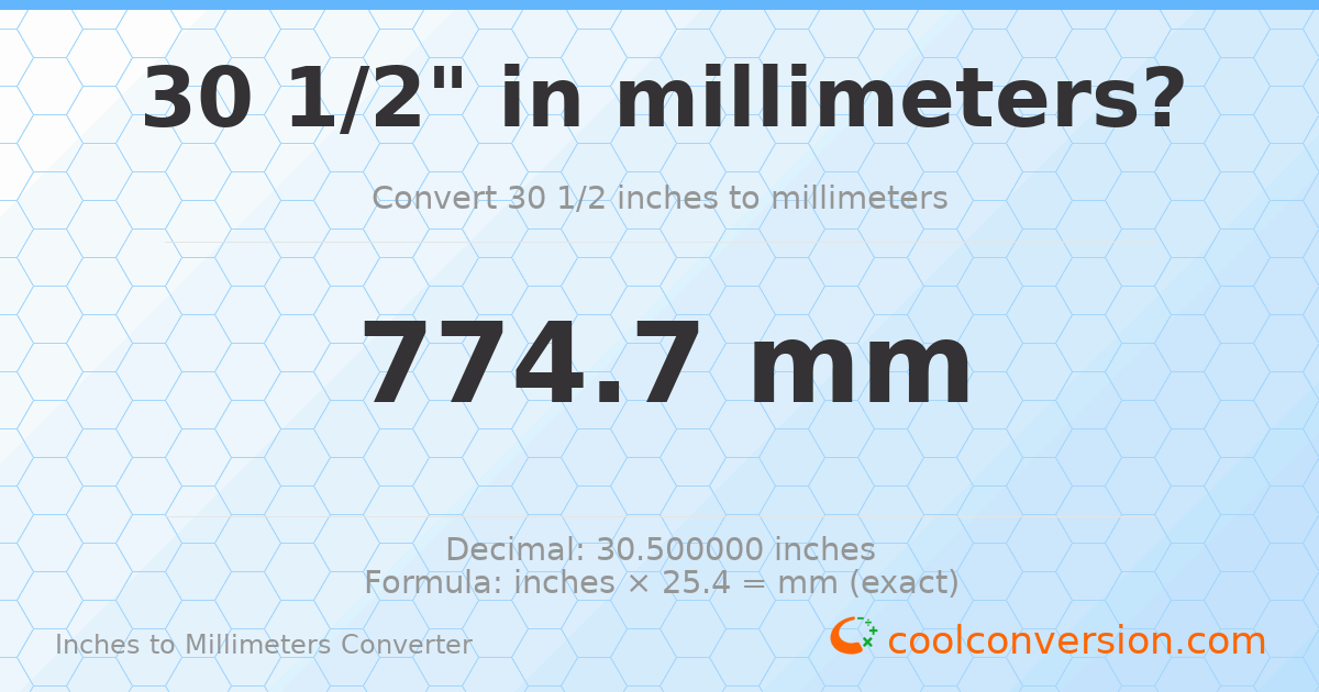 30 1/2 inches to mm — 774.7 mm