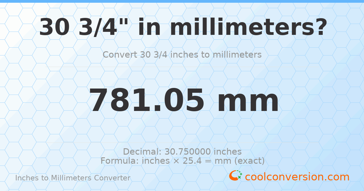 30 3/4 inches to mm — 781.05 mm