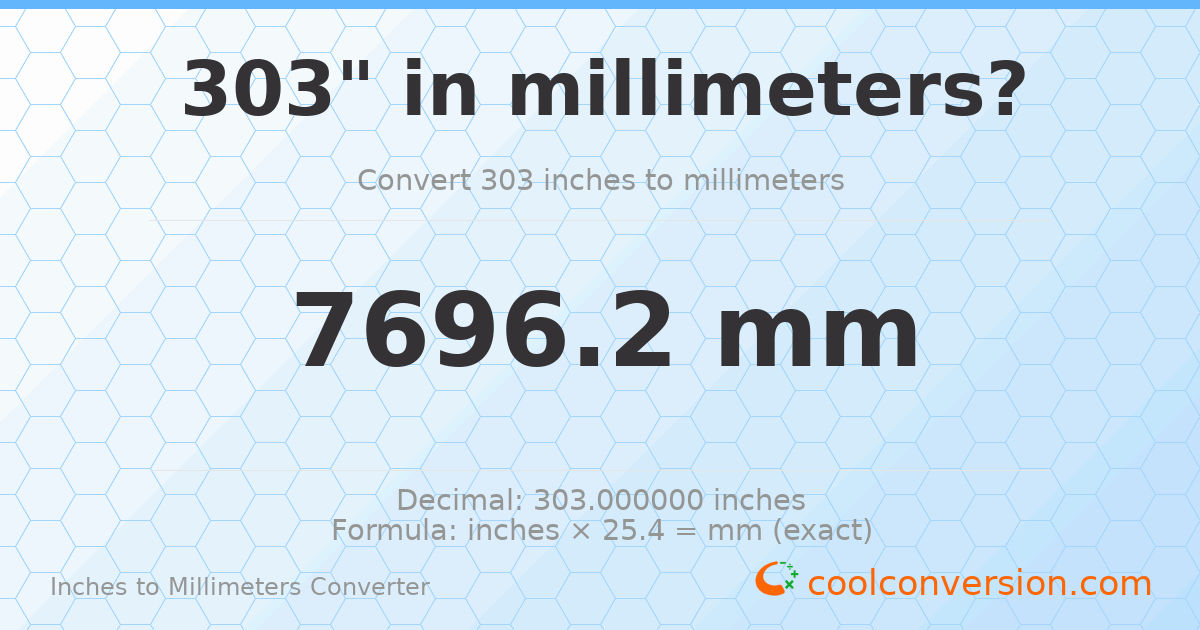 303 inches to mm — 7696.2 mm