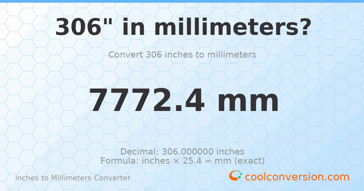 306 inches to mm — 7772.4 mm