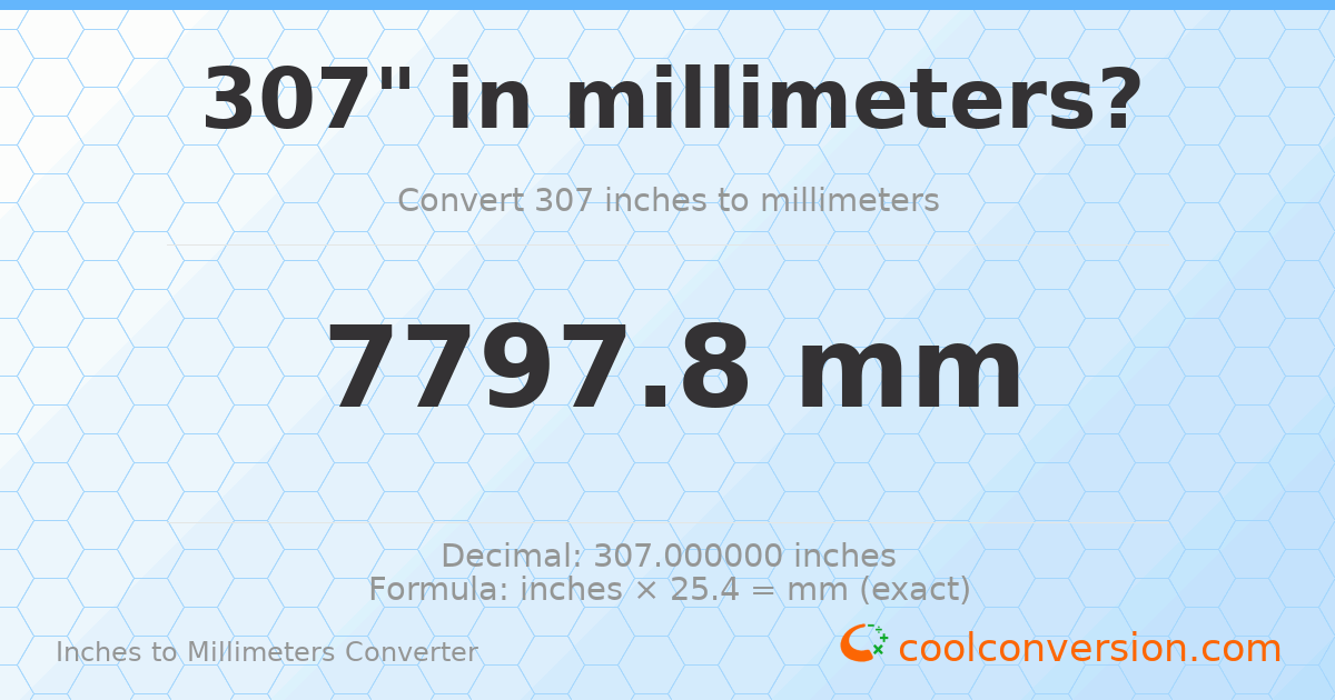 307 inches to mm — 7797.8 mm