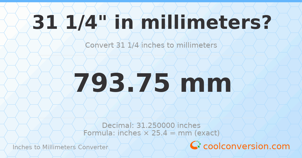 31 1/4 inches to mm — 793.75 mm