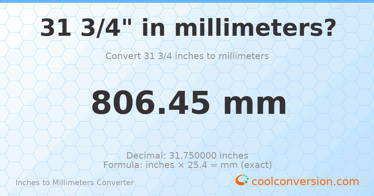 31 3/4 inches to mm — 806.45 mm