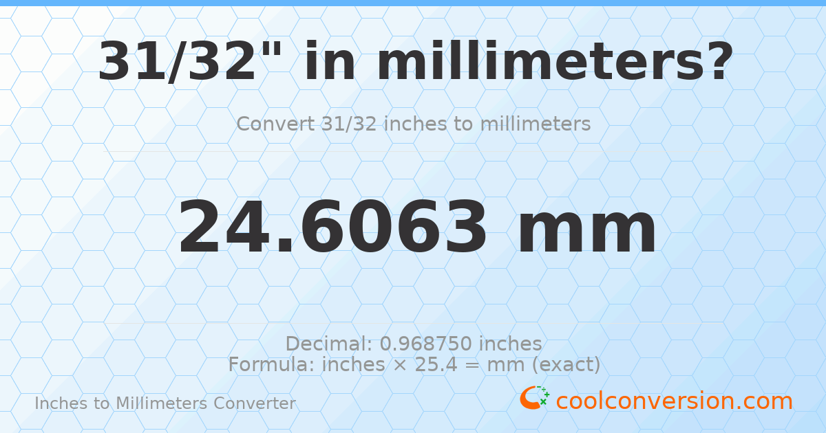 31/32 inches to mm — 24.6063 mm