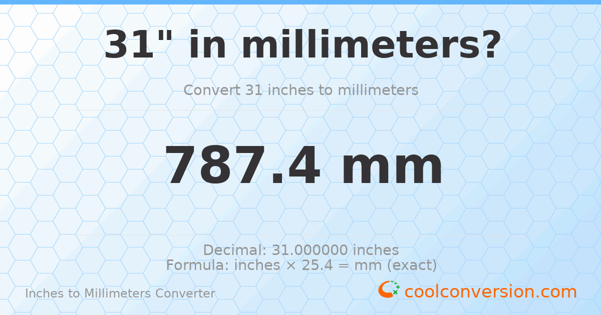 31 inches to mm — 787.4 mm