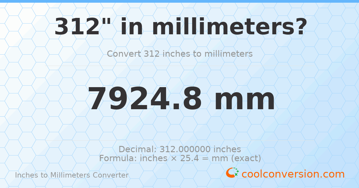 312 inches to mm — 7924.8 mm