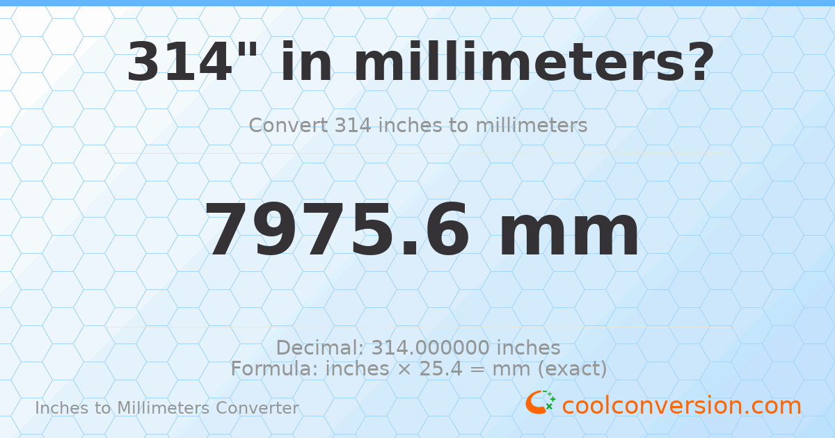 314 inches to mm — 7975.6 mm