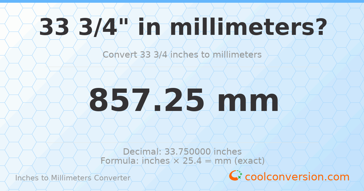 33 3/4 inches to mm — 857.25 mm