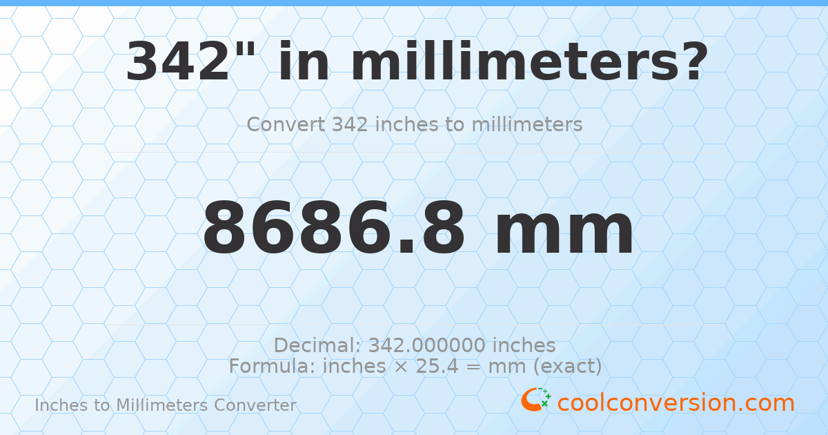 342 inches to mm — 8686.8 mm