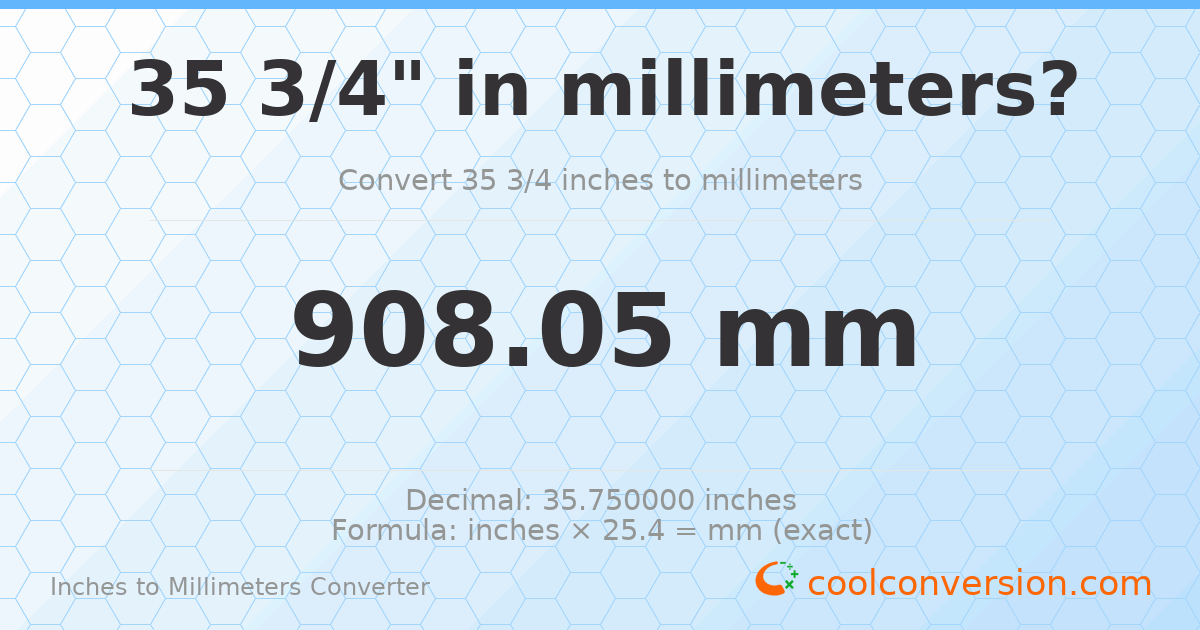 35 3/4 inches to mm — 908.05 mm