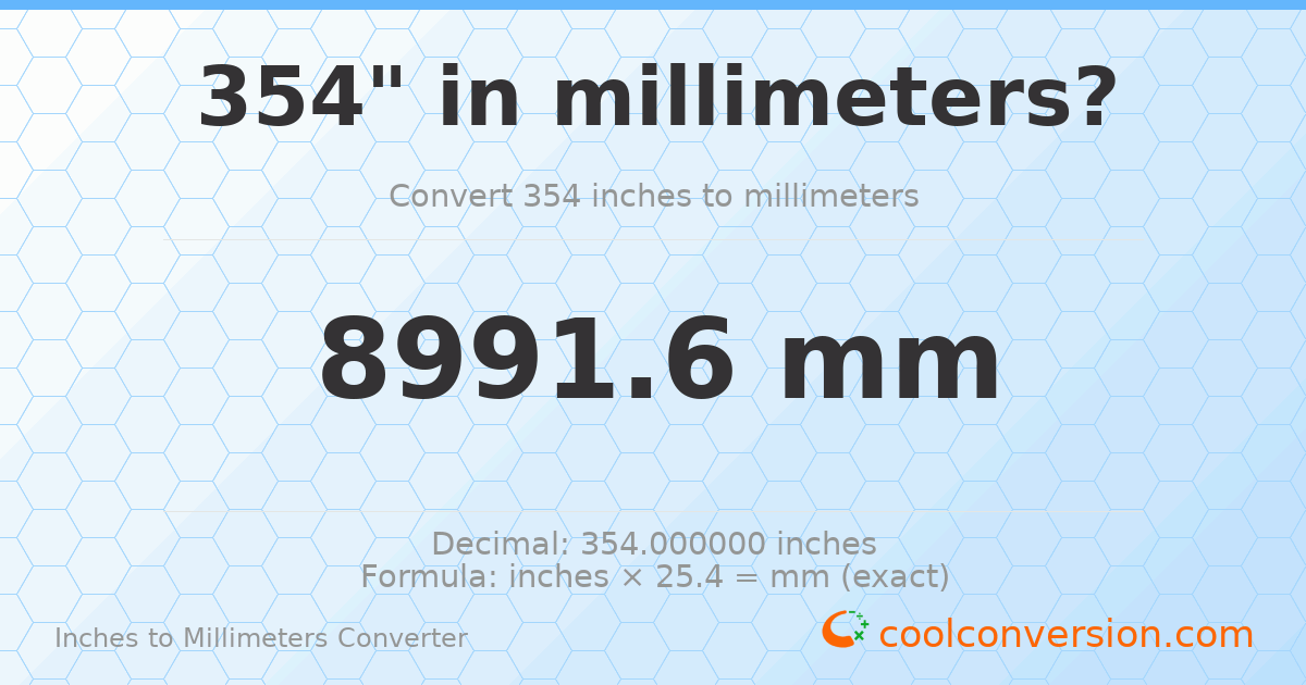 354 inches to mm — 8991.6 mm