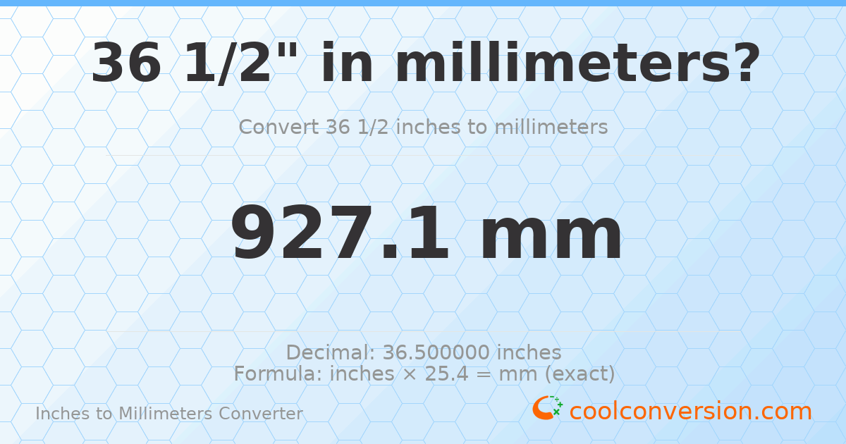 36 1/2 inches to mm — 927.1 mm