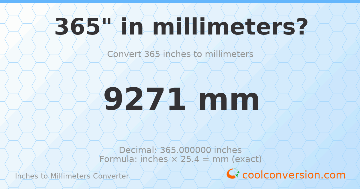 365 inches to mm — 9271 mm