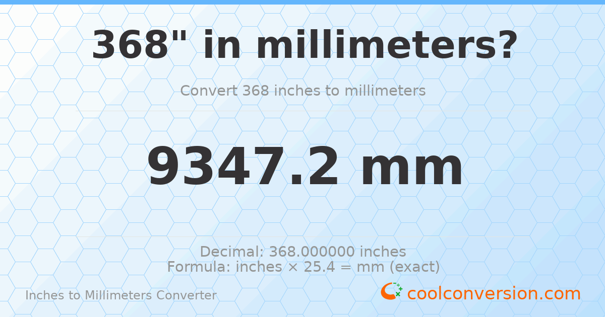 368 inches to mm — 9347.2 mm