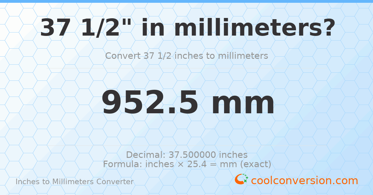 37 1/2 inches to mm — 952.5 mm