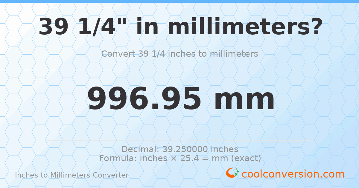 39 1/4 inches to mm — 996.95 mm