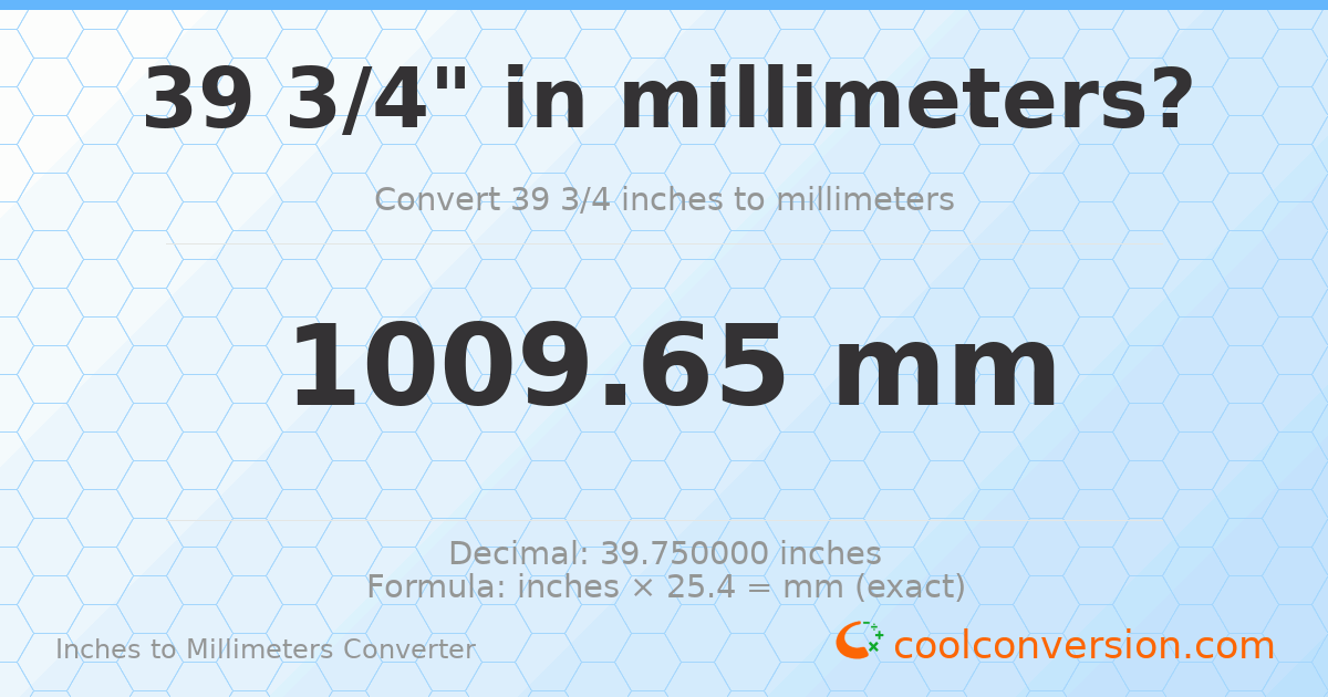 39 3/4 inches to mm — 1009.65 mm