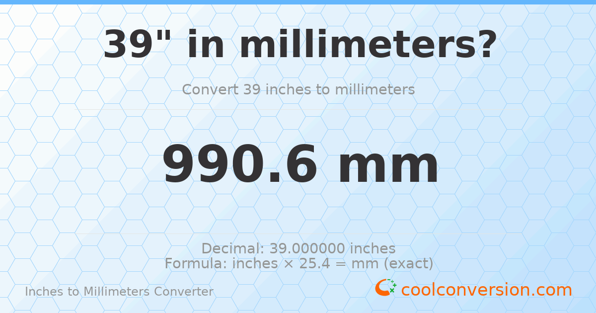 39 inches to mm — 990.6 mm