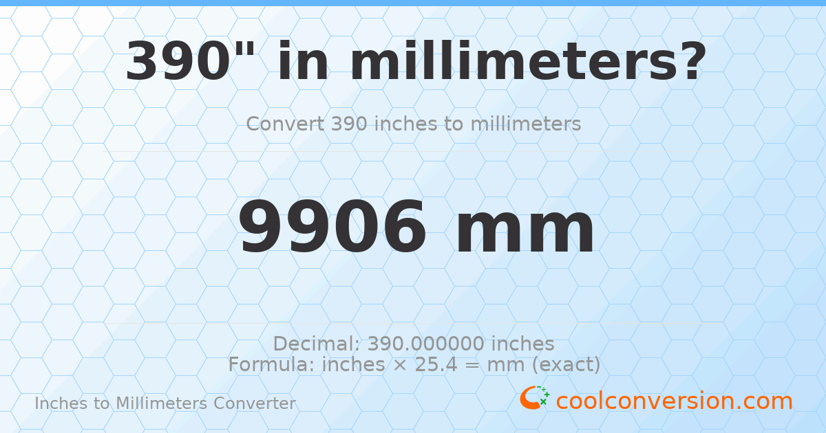 390 inches to mm — 9906 mm