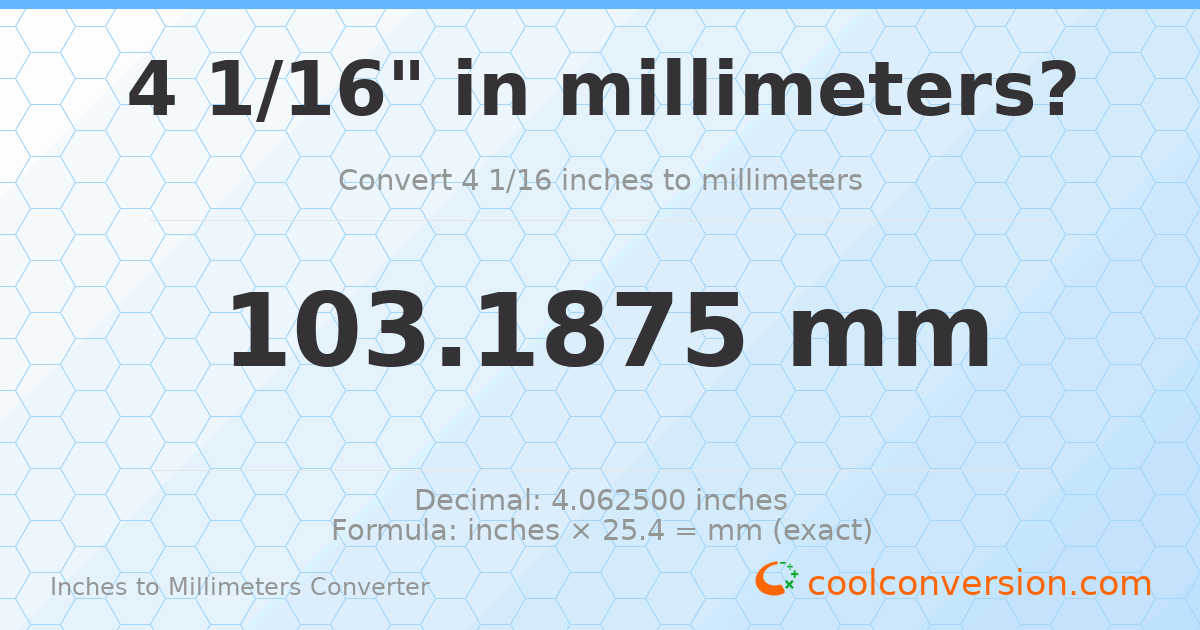 4 1/16 inches to mm — 103.1875 mm