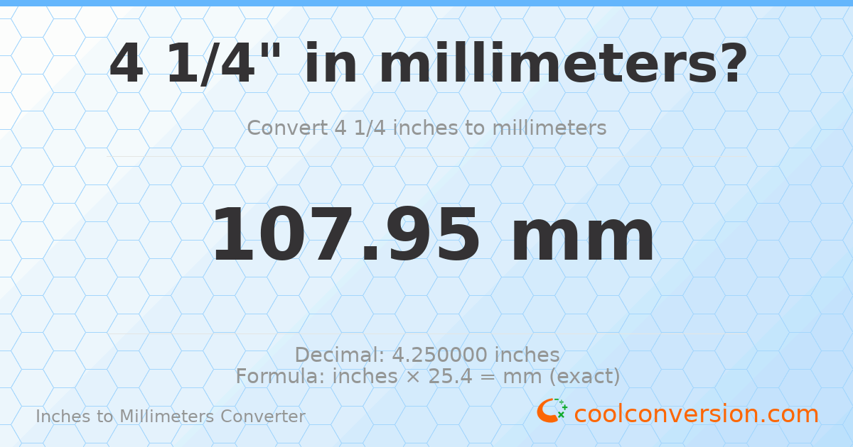 4 1/4 inches to mm — 107.95 mm
